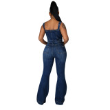 Casual Vest Denim Jumpsuit with Wide Leg