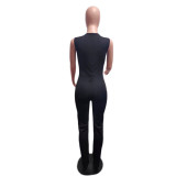 Casual Solid Patchwork O Neck Regular Jumpsuits with Single Shoulder Outwear