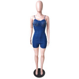 Hot Drilling Dazzled And Denim Romper