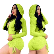 Knitted Jacquard Long Hoodie and Shorts
