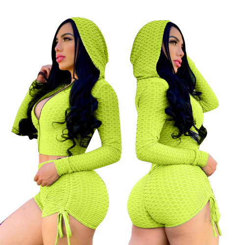 Knitted Jacquard Long Hoodie and Shorts