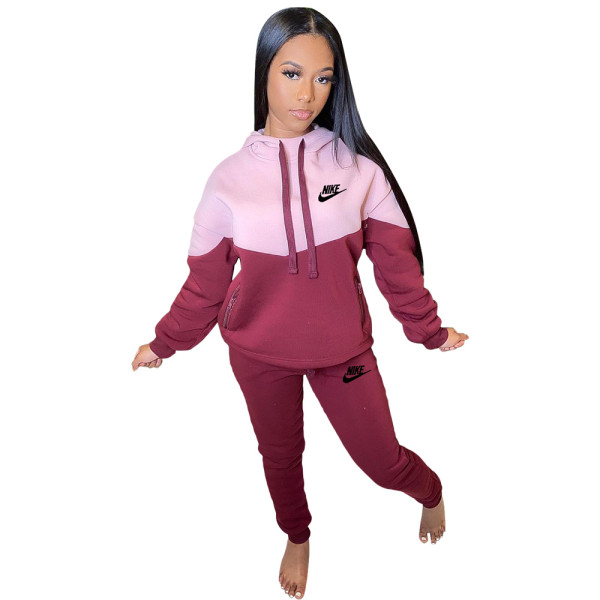 Fashion Printed Stitching Pullover Hoodie Two Piece Outfits