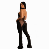 Spring Mesh Stitching Halter Backless Jumpsuit