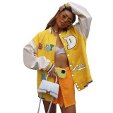 Casual Yellow Printed Baseball Uniform Jacket