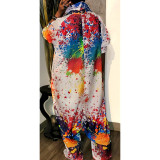 Plus Size Splash Ink Printed Loose Jumpsuit
