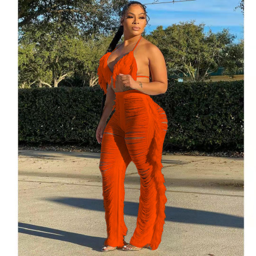 Knitted Tassel Sexy Two Piece Beach Outfits for Women Swimsuit Summer Vacation Matching Sets