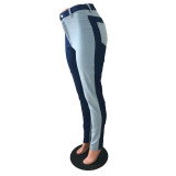 Stitching Color-blocking Skinny Jeans