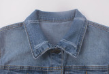 Blue Beaded Short Curvy Denim Jacket