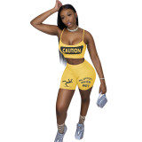 Spoof Letter Printed Sports Straps Short Set