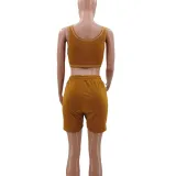 Pure Color Sports Vest 2 Pc Set with Pocket