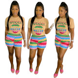 Casual Letter Print Short Sleeve Shorts Set