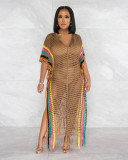Summer Cover-Ups Crochet Knitted Tassel Color Matching Beach Dress