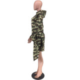 Irregular Printed Hooded Tail Jacket