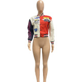 Casual Colorblock Button Fashion Print Double Thread Baseball Jacket