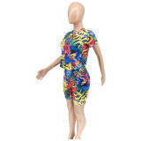 Fashion Graffiti Printed Round Neck Casual Two-piece Set