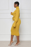 Turtleneck Knit Tie Waist Midi Dresses