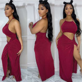 Sexy Backless Slit Navel Flannelette Long Dresses