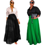 Solid Color High Waist Long Pleated Skirts
