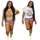 Casual Letter Print Short Sleeve Shorts Set