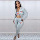 Copy Casual Print Gradient Patchwork Sweatsuit Hooded Collar Long Sleeve Three Pieces