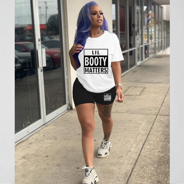 Casual Solid Color Graphic Print Short Sleeve Shorts 2 Piece Set