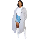Solid Color Casual Loose Cardigan Double Sided Fleece Long Jacket