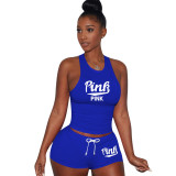 Cotton Printed Letter Breathable Sweatpants Short Set