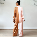 Contrast Color Turndown Neck Shirt And Pants 2 Piece Sets