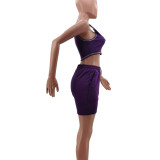 Pure Color Sports Vest 2 Pc Set with Pocket