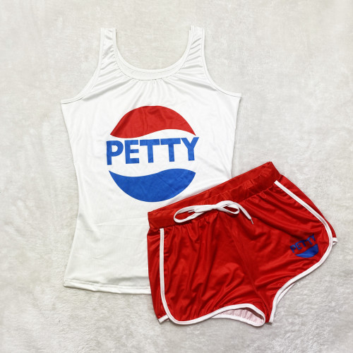 Sexy Graphic Print Vest Shorts Yoga Pants Suit