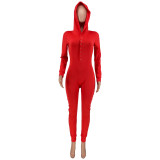 Solid Color Hooded Homewear Jumpsuit