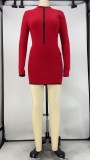 Solid Color Zipper Stitching Mini Dress
