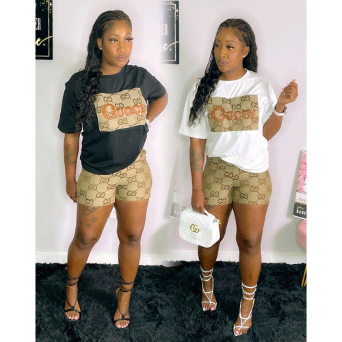 Embroidered + Printed Short Sleeve Shorts Set
