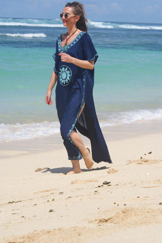 Summer V Neck Embroidered Beach Dress