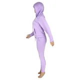 Autumn Winter Thick Drawstring Jogger Two Piece Purple Sweatpants and Hoodie Set