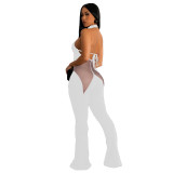 Spring Mesh Stitching Halter Backless Jumpsuit