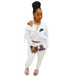 Casual Embroidery Letter Cardigan Pant Set with Hat