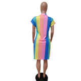 Summer V Neck Striped Midi Dress