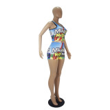 Sexy Graphic Print Yoga Tank Top Shorts Set