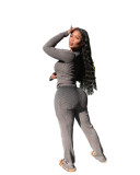 Solid Color Turn-down Neck Sweatshirt Pant Set