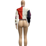 Casual Colorblock Button Fashion Print Double Thread Baseball Jacket