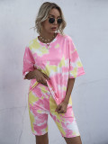 Casual Printed Tie-dye Two Short Set