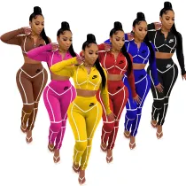 Spring Autumn Printed Sportswear Hoodie Two Piece Pant Set