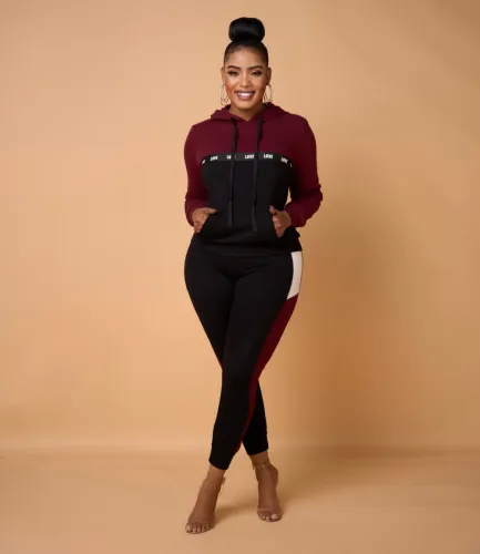 Fashionable Color Contrast Printed Hoodie Sweatshirt Pants Sets