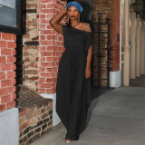 Black Casual Solid Split Joint Fold Asymmetrical Cross-Shoulder Short Sleeve Two Pieces