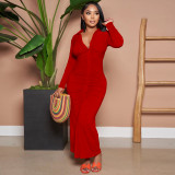 Solid Color V Neck Ruched Maxi Dress