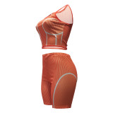 Fashion Striped Print Sleeveless Sports Crop Top and Shorts