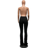 Solid Color Pleated Micro Flared Stacked Trousers