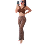All-match Fashion Mesh Printed Wide-leg Pants