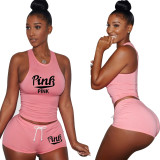 Cotton Printed Letter Breathable Sweatpants Short Set